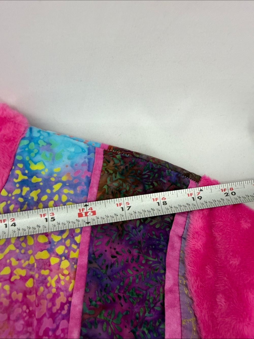 One-of-a-Kind Womens Vibrant Pink Patchwork Quilted Open Front Jacket, est sz XL - Picture 13 of 15